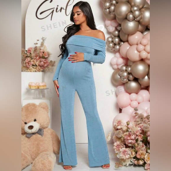 Maternity off the shoulder flare leg jumpsuit - Picture 6 of 6